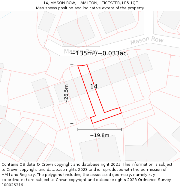 14, MASON ROW, HAMILTON, LEICESTER, LE5 1QE: Plot and title map