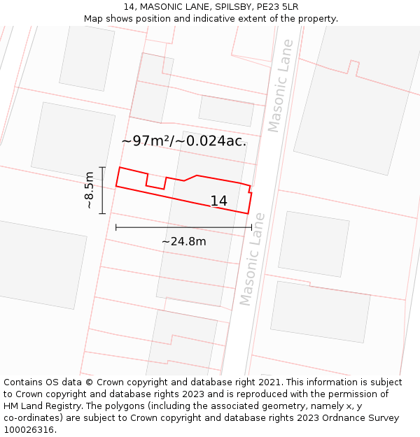 14, MASONIC LANE, SPILSBY, PE23 5LR: Plot and title map