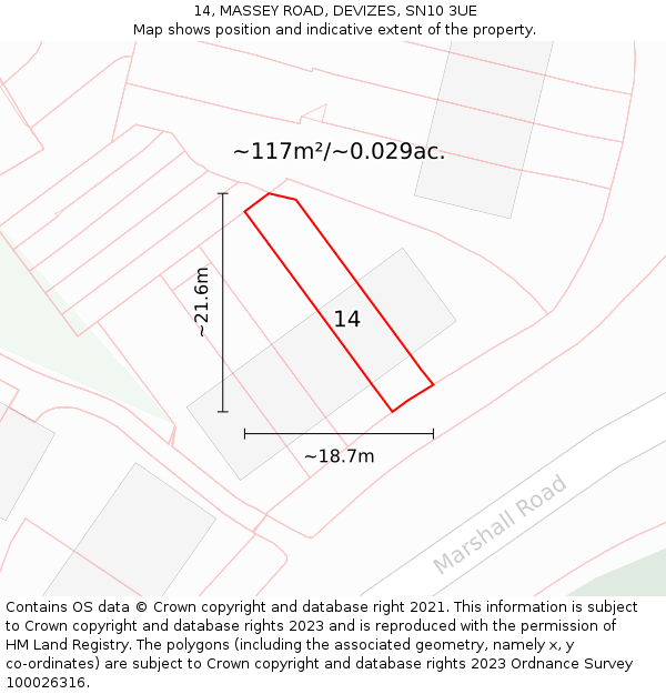 14, MASSEY ROAD, DEVIZES, SN10 3UE: Plot and title map