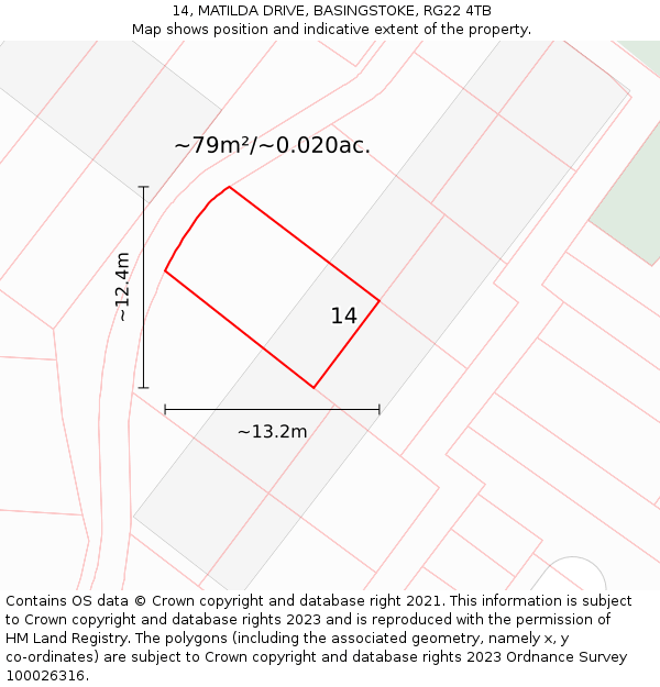 14, MATILDA DRIVE, BASINGSTOKE, RG22 4TB: Plot and title map