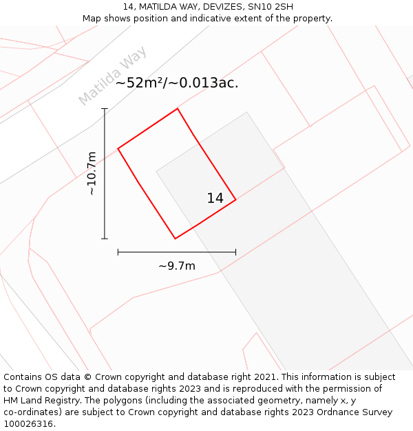 14, MATILDA WAY, DEVIZES, SN10 2SH: Plot and title map