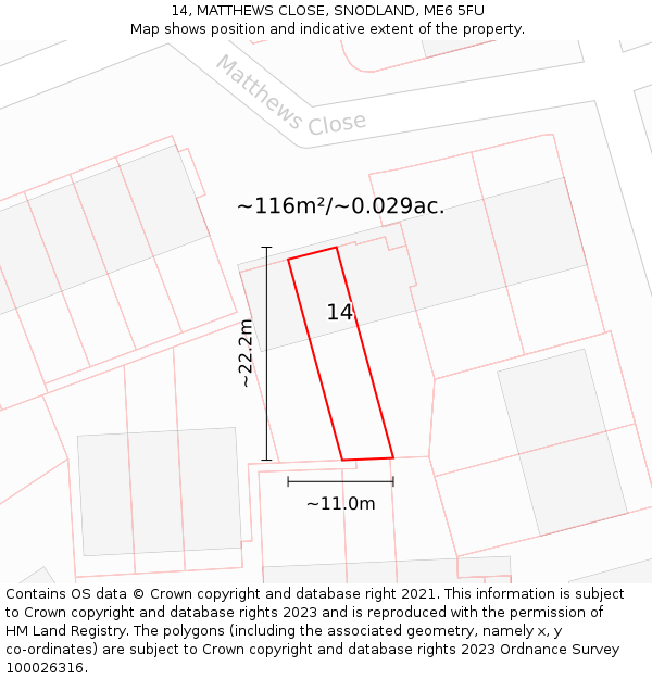 14, MATTHEWS CLOSE, SNODLAND, ME6 5FU: Plot and title map