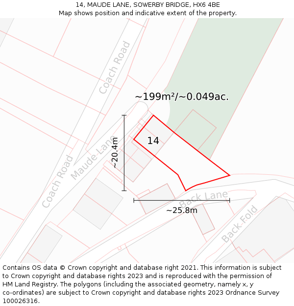 14, MAUDE LANE, SOWERBY BRIDGE, HX6 4BE: Plot and title map