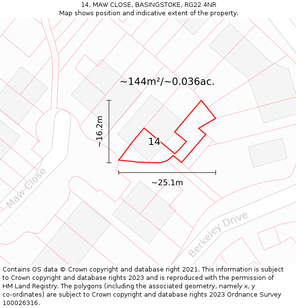 14, MAW CLOSE, BASINGSTOKE, RG22 4NR: Plot and title map
