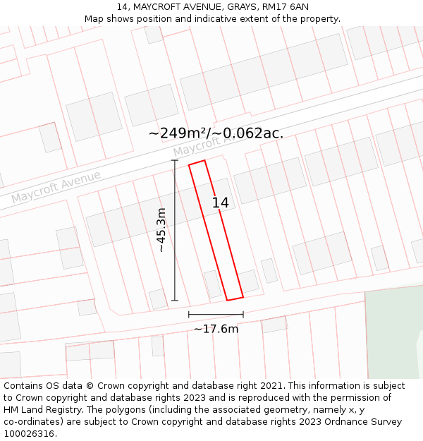 14, MAYCROFT AVENUE, GRAYS, RM17 6AN: Plot and title map