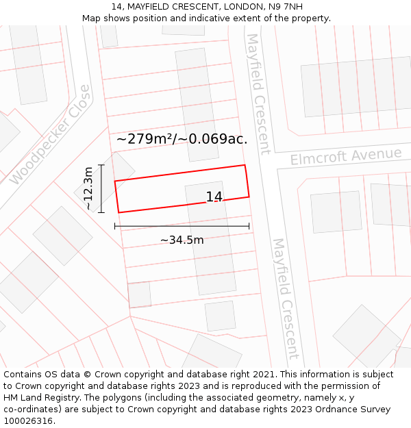 14, MAYFIELD CRESCENT, LONDON, N9 7NH: Plot and title map