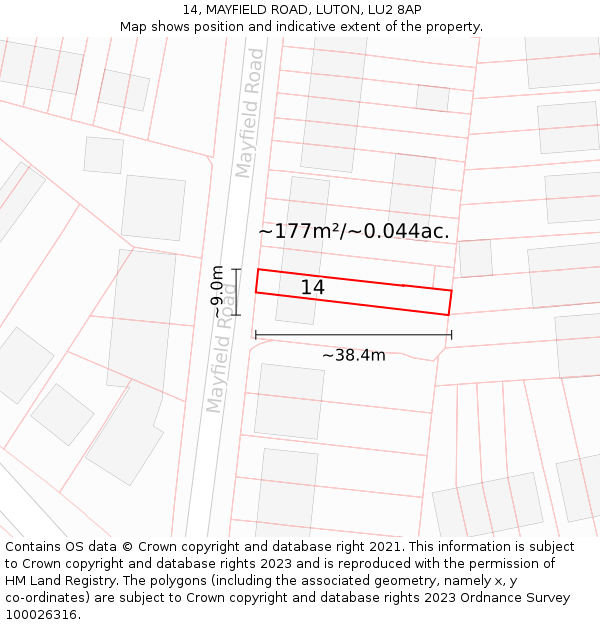 14, MAYFIELD ROAD, LUTON, LU2 8AP: Plot and title map