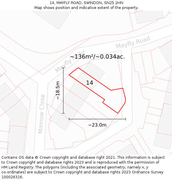 14, MAYFLY ROAD, SWINDON, SN25 2HN: Plot and title map