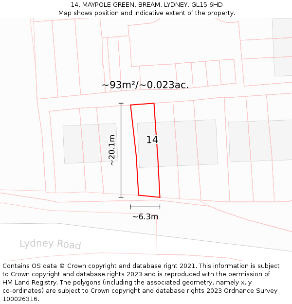 14, MAYPOLE GREEN, BREAM, LYDNEY, GL15 6HD: Plot and title map