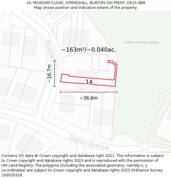14, MCADAM CLOSE, STAPENHILL, BURTON-ON-TRENT, DE15 9BA: Plot and title map