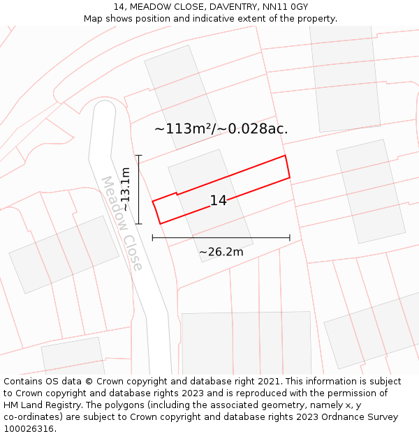 14, MEADOW CLOSE, DAVENTRY, NN11 0GY: Plot and title map