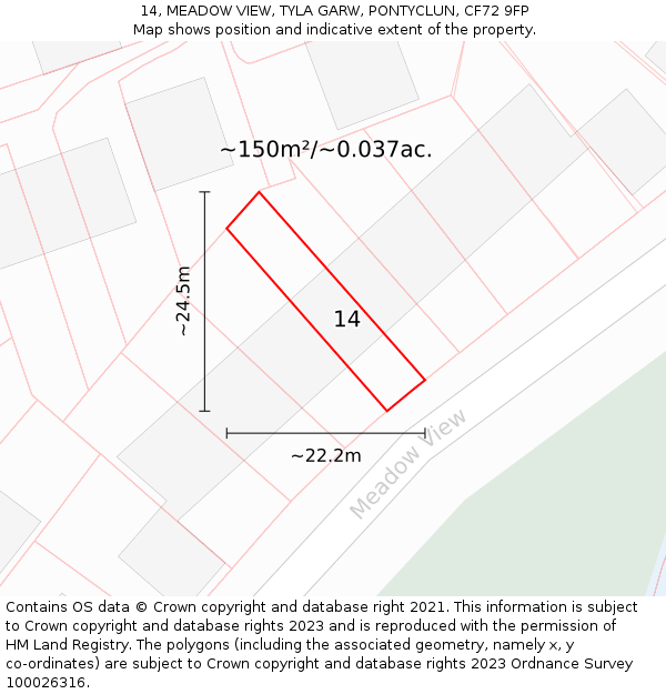 14, MEADOW VIEW, TYLA GARW, PONTYCLUN, CF72 9FP: Plot and title map