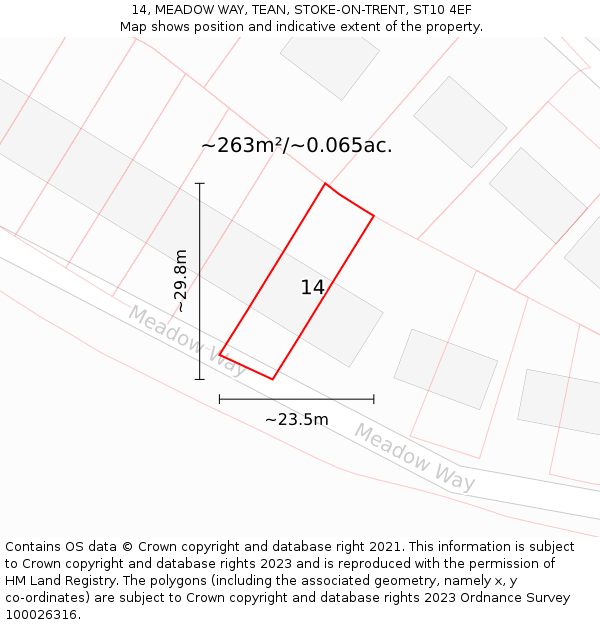 14, MEADOW WAY, TEAN, STOKE-ON-TRENT, ST10 4EF: Plot and title map