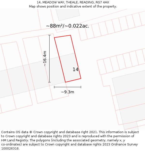 14, MEADOW WAY, THEALE, READING, RG7 4AX: Plot and title map
