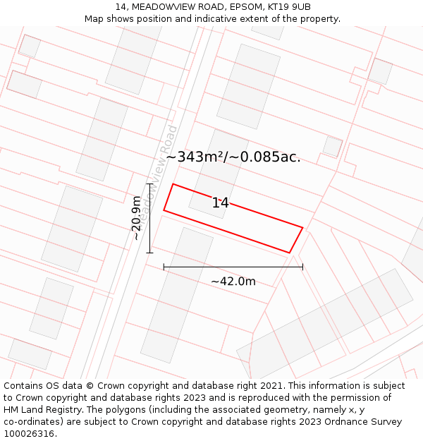 14, MEADOWVIEW ROAD, EPSOM, KT19 9UB: Plot and title map