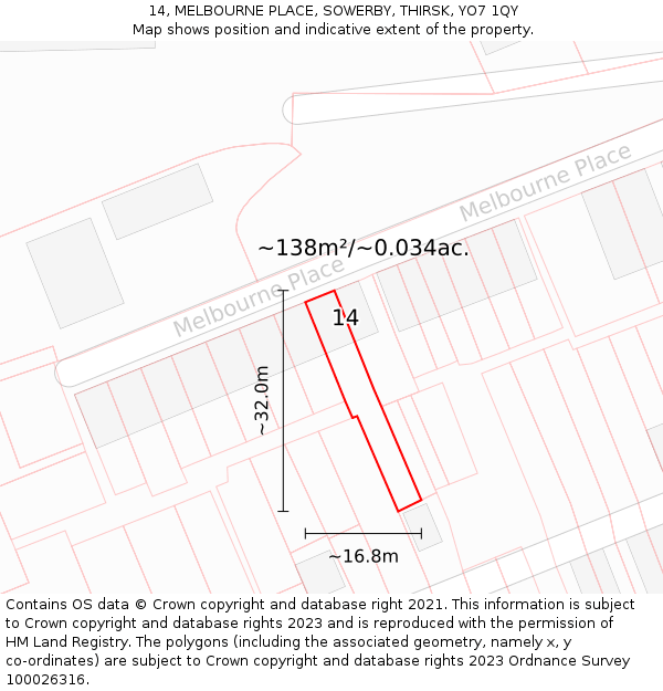 14, MELBOURNE PLACE, SOWERBY, THIRSK, YO7 1QY: Plot and title map