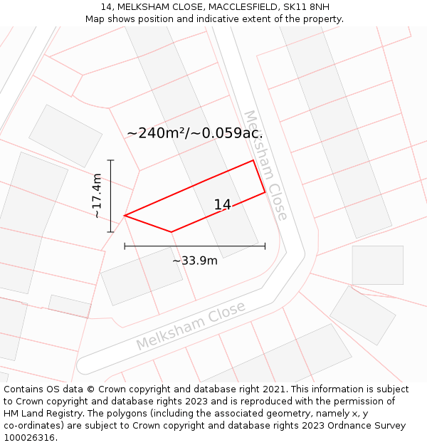 14, MELKSHAM CLOSE, MACCLESFIELD, SK11 8NH: Plot and title map