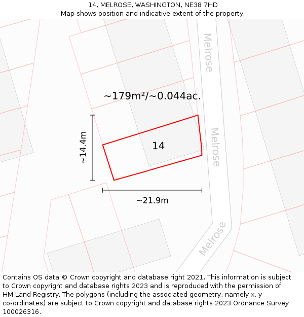 14, MELROSE, WASHINGTON, NE38 7HD: Plot and title map