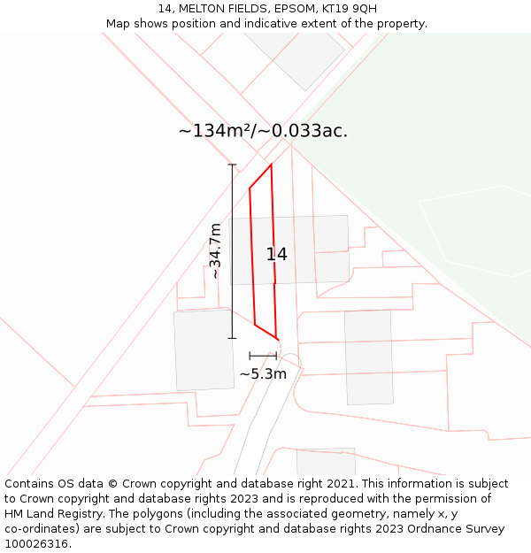 14, MELTON FIELDS, EPSOM, KT19 9QH: Plot and title map