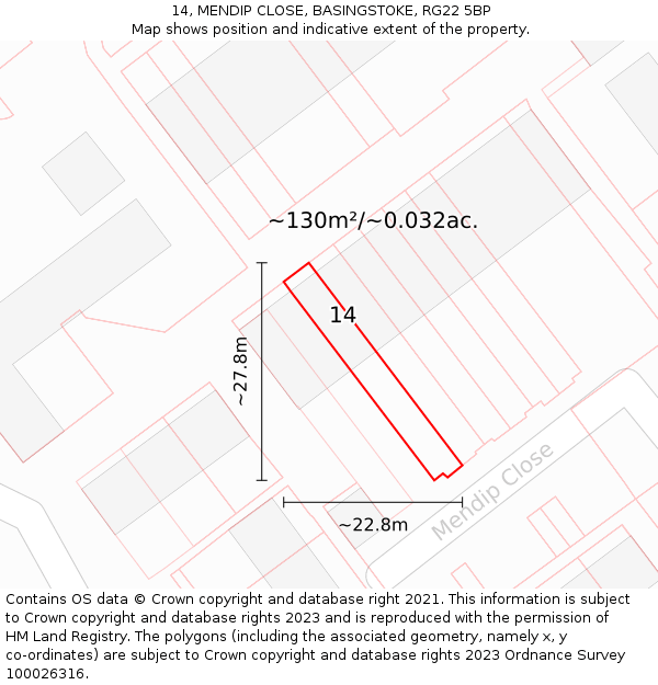 14, MENDIP CLOSE, BASINGSTOKE, RG22 5BP: Plot and title map