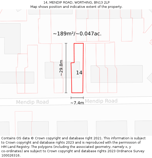 14, MENDIP ROAD, WORTHING, BN13 2LP: Plot and title map