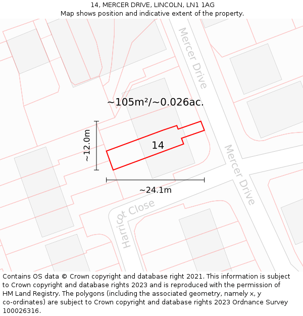 14, MERCER DRIVE, LINCOLN, LN1 1AG: Plot and title map