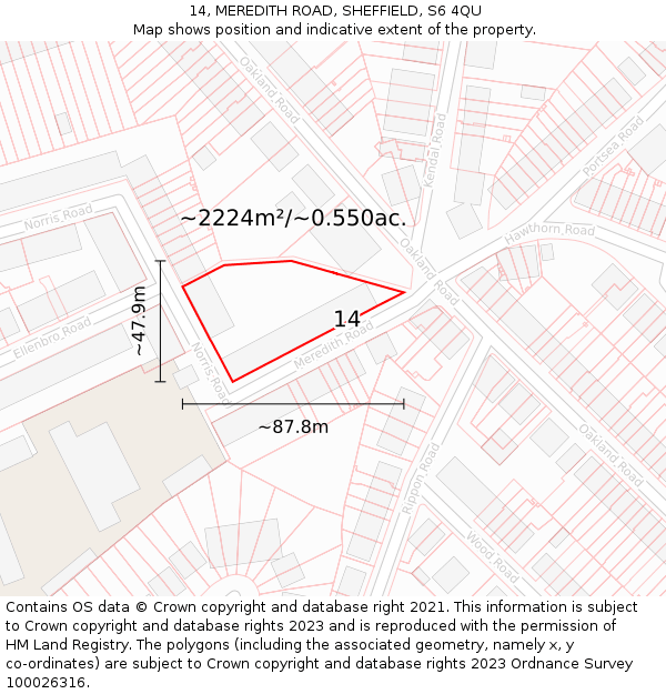 14, MEREDITH ROAD, SHEFFIELD, S6 4QU: Plot and title map