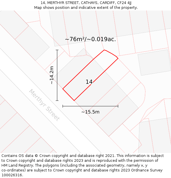 14, MERTHYR STREET, CATHAYS, CARDIFF, CF24 4JJ: Plot and title map