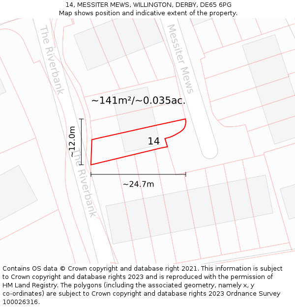 14, MESSITER MEWS, WILLINGTON, DERBY, DE65 6PG: Plot and title map