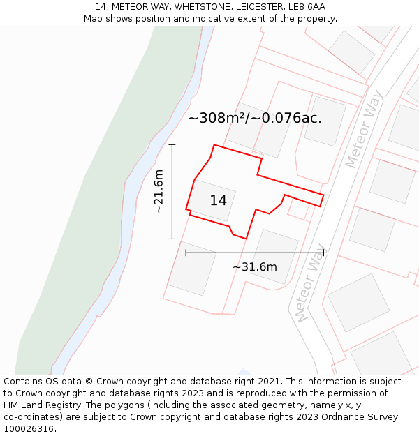14, METEOR WAY, WHETSTONE, LEICESTER, LE8 6AA: Plot and title map