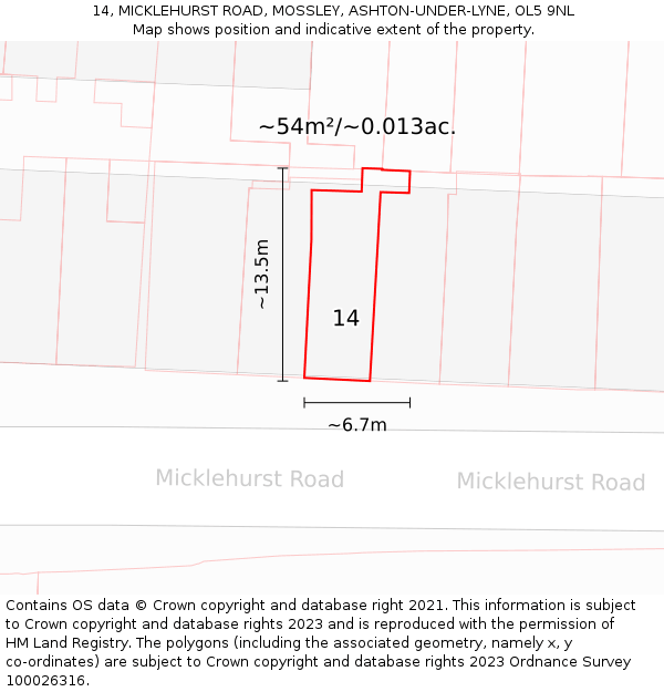 14, MICKLEHURST ROAD, MOSSLEY, ASHTON-UNDER-LYNE, OL5 9NL: Plot and title map
