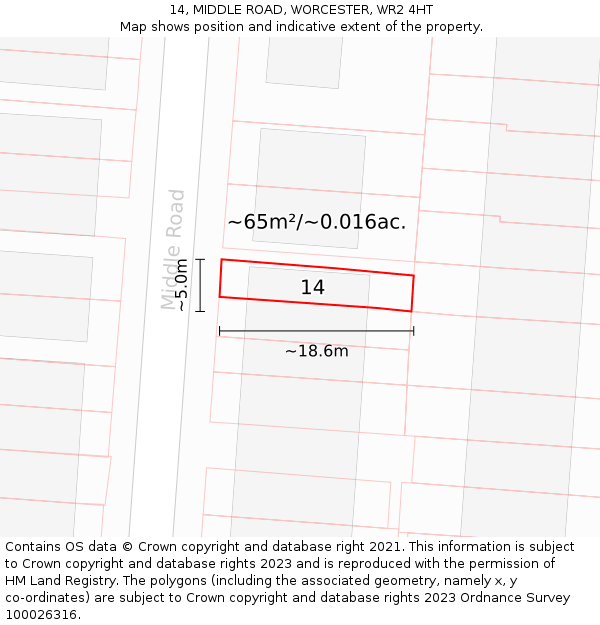 14, MIDDLE ROAD, WORCESTER, WR2 4HT: Plot and title map