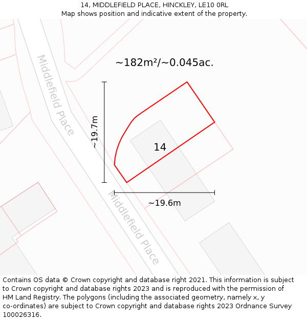 14, MIDDLEFIELD PLACE, HINCKLEY, LE10 0RL: Plot and title map