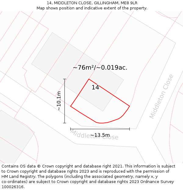 14, MIDDLETON CLOSE, GILLINGHAM, ME8 9LR: Plot and title map