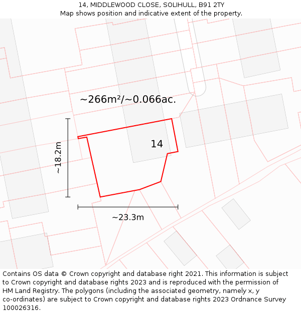 14, MIDDLEWOOD CLOSE, SOLIHULL, B91 2TY: Plot and title map