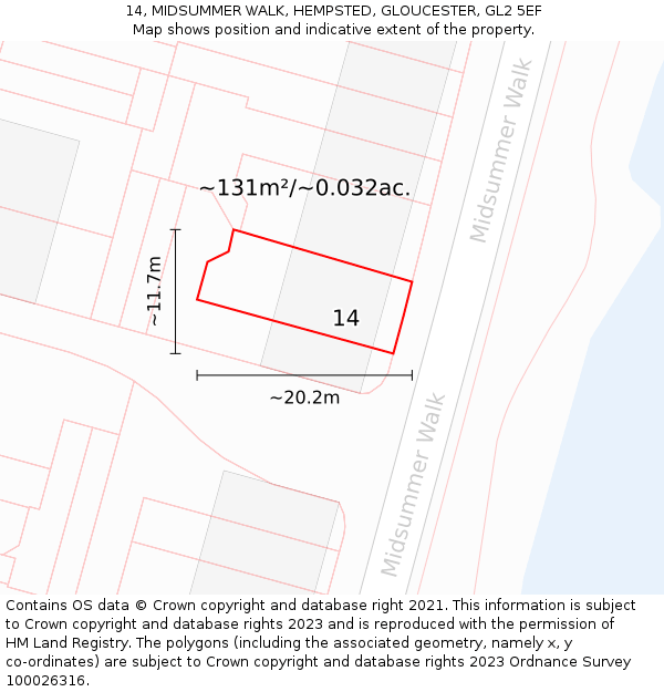 14, MIDSUMMER WALK, HEMPSTED, GLOUCESTER, GL2 5EF: Plot and title map