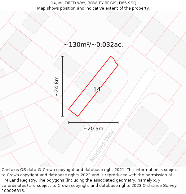 14, MILDRED WAY, ROWLEY REGIS, B65 9SQ: Plot and title map