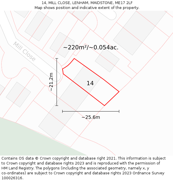 14, MILL CLOSE, LENHAM, MAIDSTONE, ME17 2LF: Plot and title map