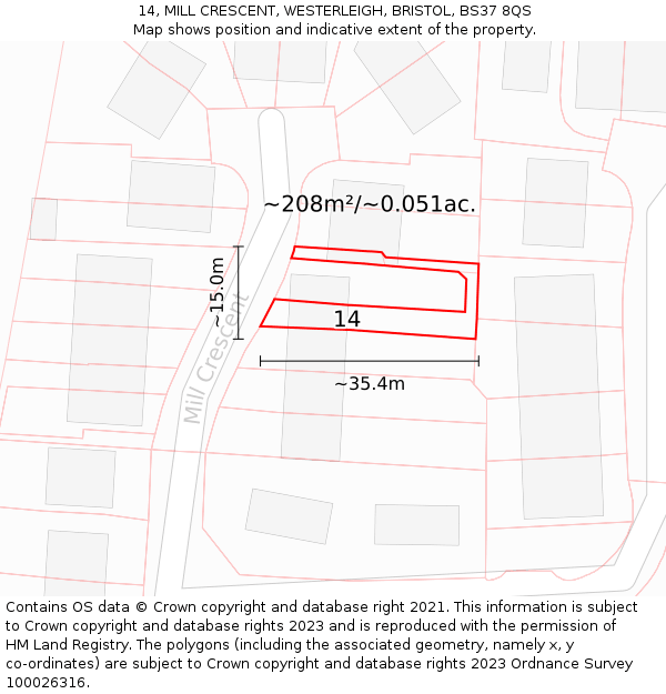 14, MILL CRESCENT, WESTERLEIGH, BRISTOL, BS37 8QS: Plot and title map