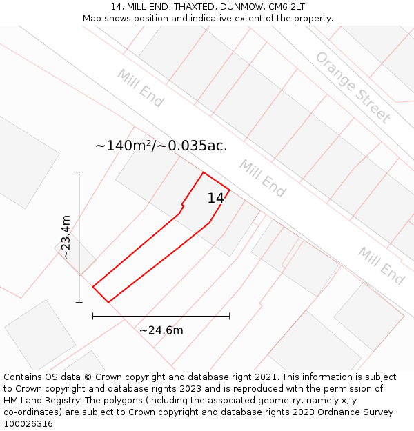 14, MILL END, THAXTED, DUNMOW, CM6 2LT: Plot and title map