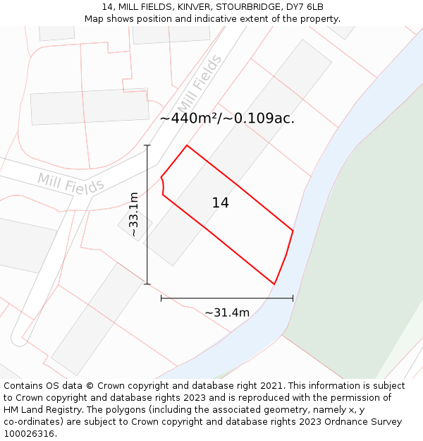 14, MILL FIELDS, KINVER, STOURBRIDGE, DY7 6LB: Plot and title map