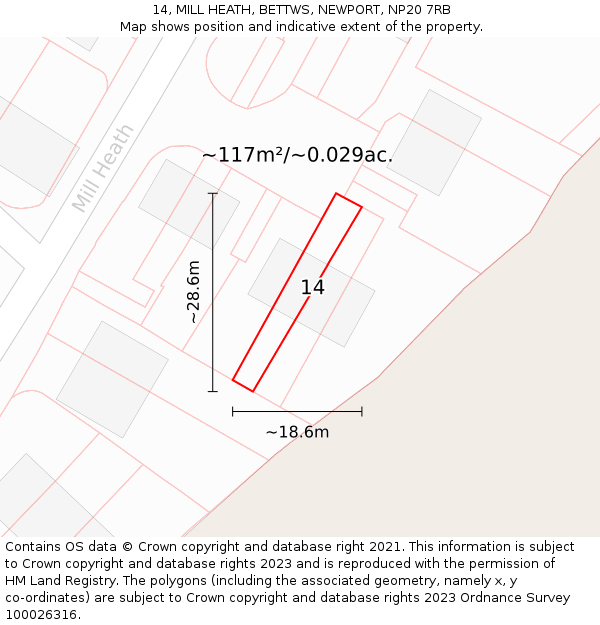 14, MILL HEATH, BETTWS, NEWPORT, NP20 7RB: Plot and title map