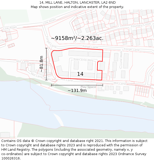 14, MILL LANE, HALTON, LANCASTER, LA2 6ND: Plot and title map