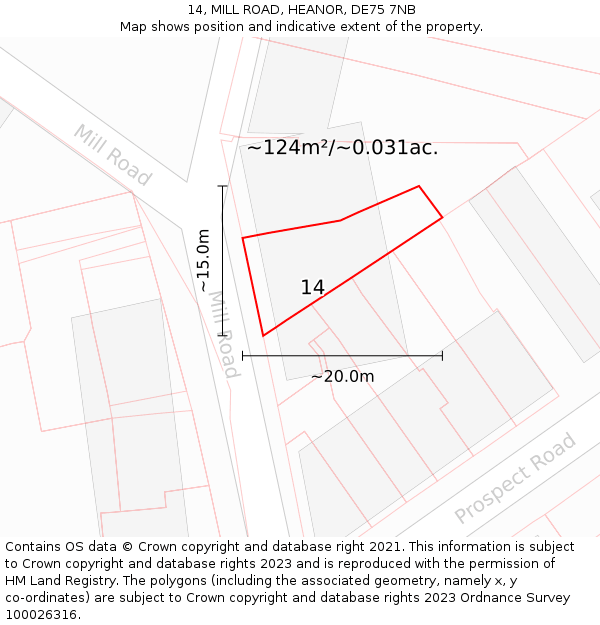 14, MILL ROAD, HEANOR, DE75 7NB: Plot and title map