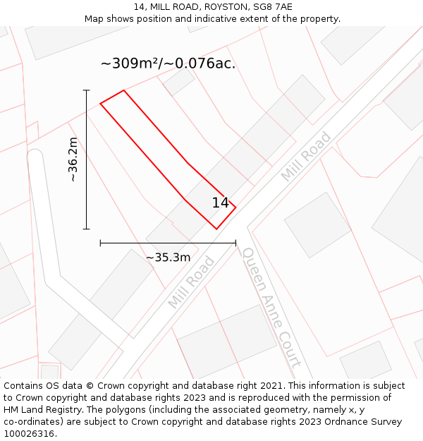 14, MILL ROAD, ROYSTON, SG8 7AE: Plot and title map