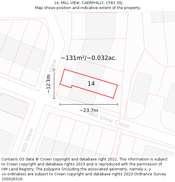 14, MILL VIEW, CAERPHILLY, CF83 3SJ: Plot and title map