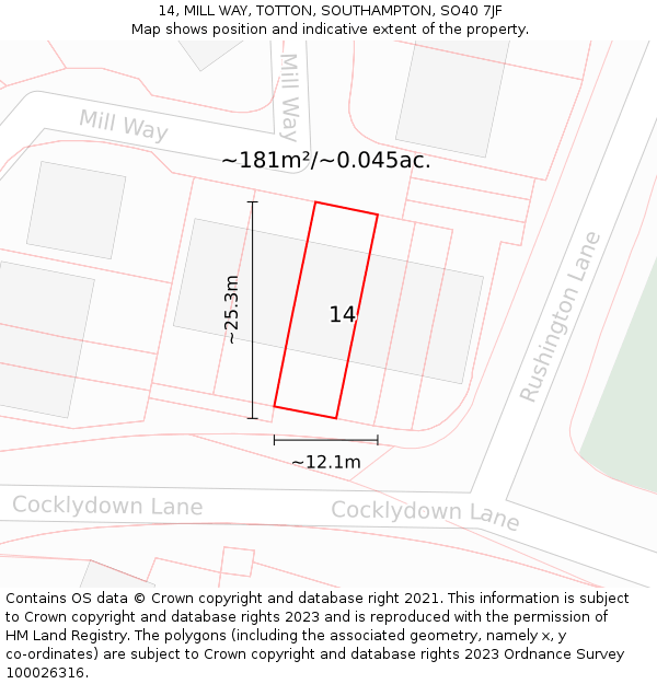 14, MILL WAY, TOTTON, SOUTHAMPTON, SO40 7JF: Plot and title map