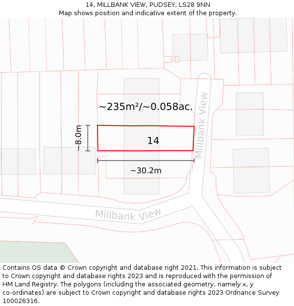 14, MILLBANK VIEW, PUDSEY, LS28 9NN: Plot and title map