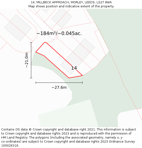 14, MILLBECK APPROACH, MORLEY, LEEDS, LS27 8WA: Plot and title map