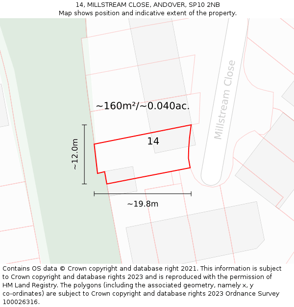 14, MILLSTREAM CLOSE, ANDOVER, SP10 2NB: Plot and title map